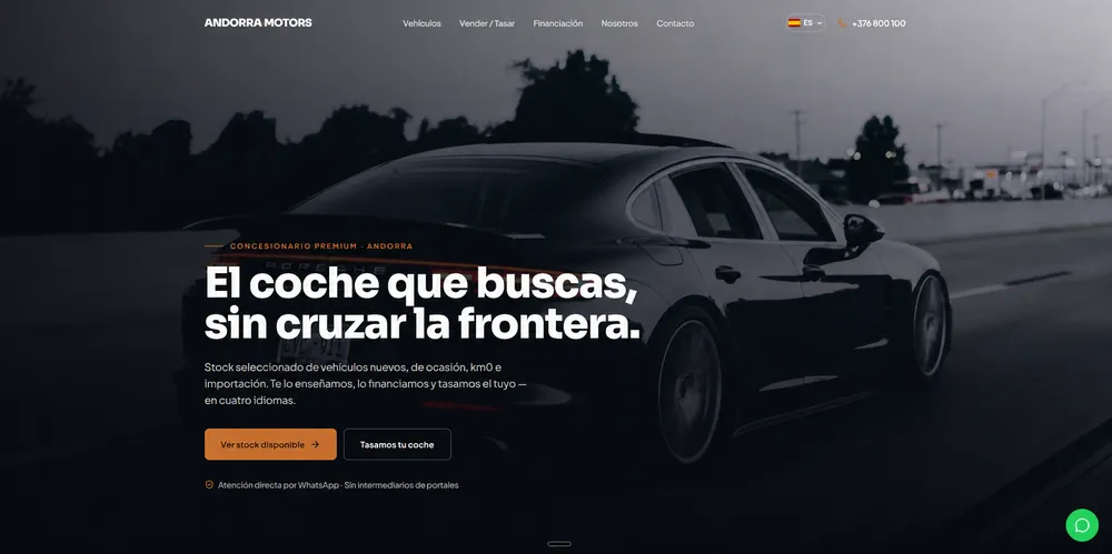 Ejemplo de landing para concesionario: portada con vehículos destacados